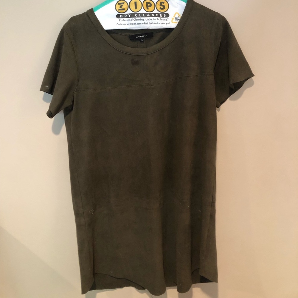 Olivaceous suede green short sleeve dress